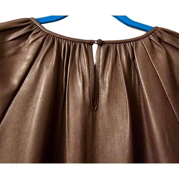 Rebecca Taylor Purple Faux Leather Gathered Puff Sleeve Tiered Dress Size 14 - Picture 4 of 15